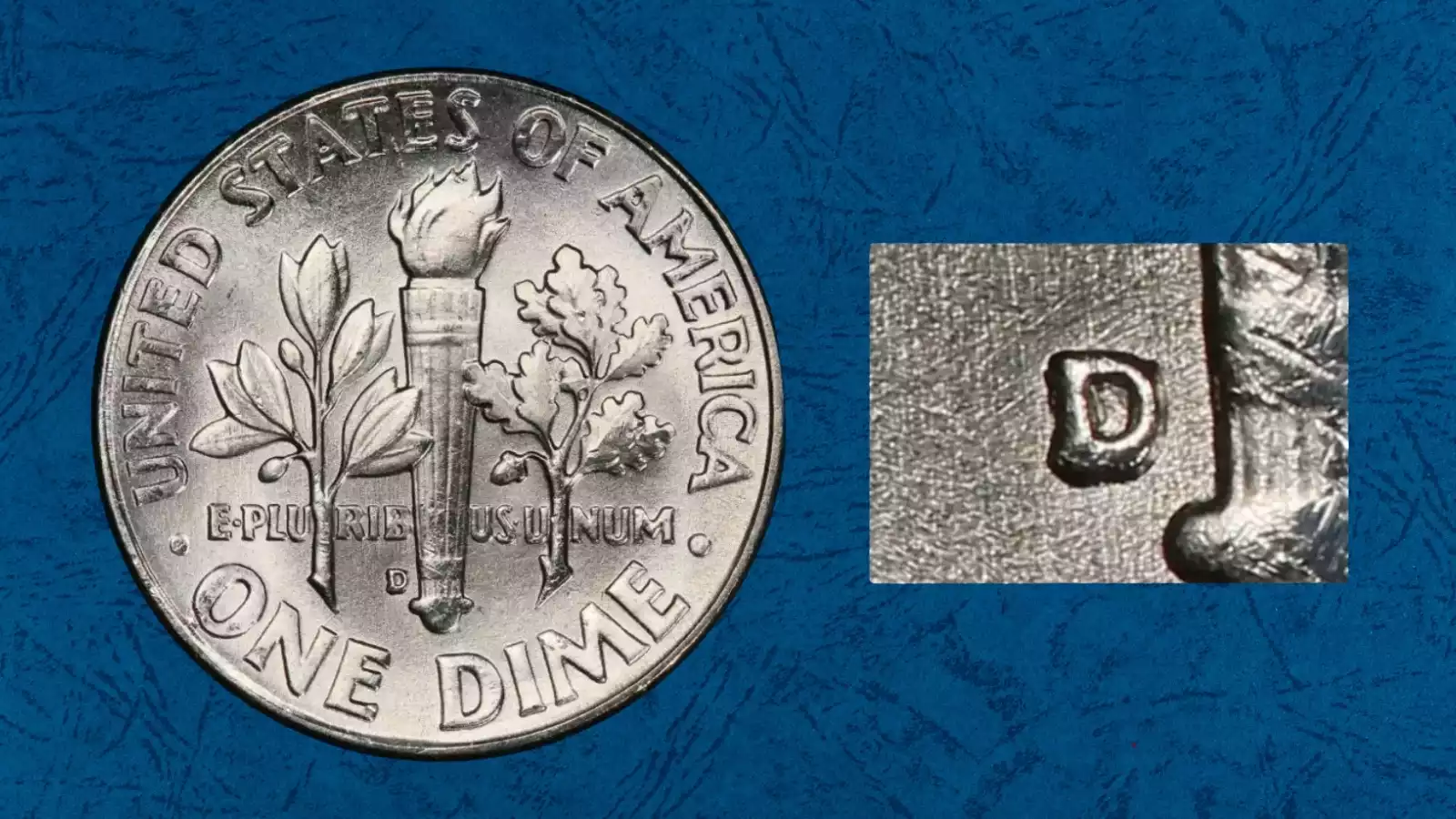 1962-D dime RPM FS-501 Repunched Mintmark showing D over Horizontal D under magnification